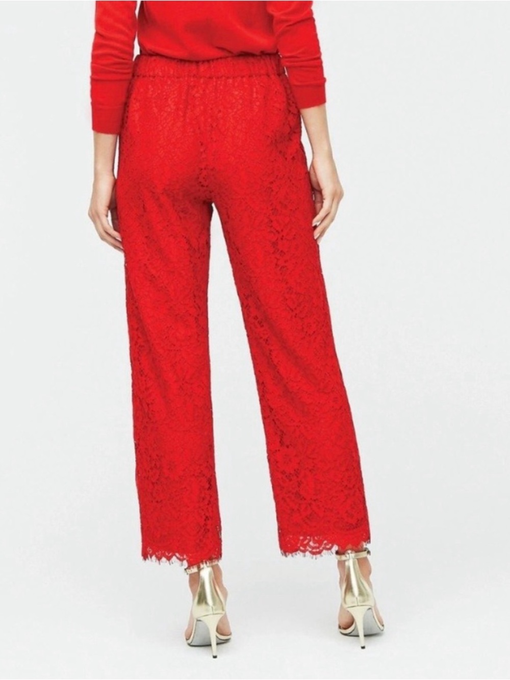 J. Crew Red Lace Wide-Leg Lined Pants Size 4 - Picture 2 of 7